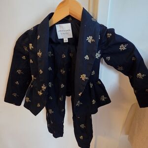 Janie and Jack Dark Blue Kids Blazer with Gold Floral Design